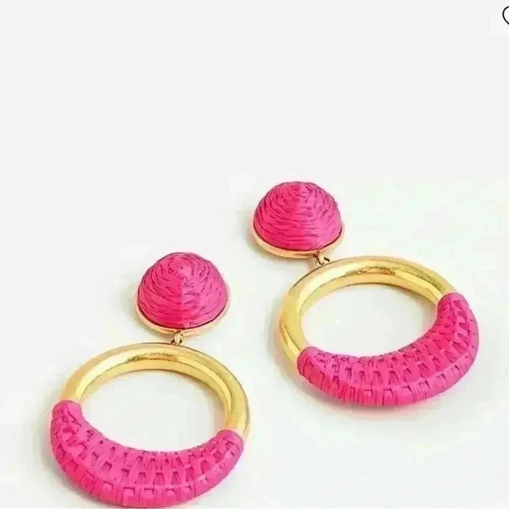 J Crew Faux-raffia-wrapped hoop earrings